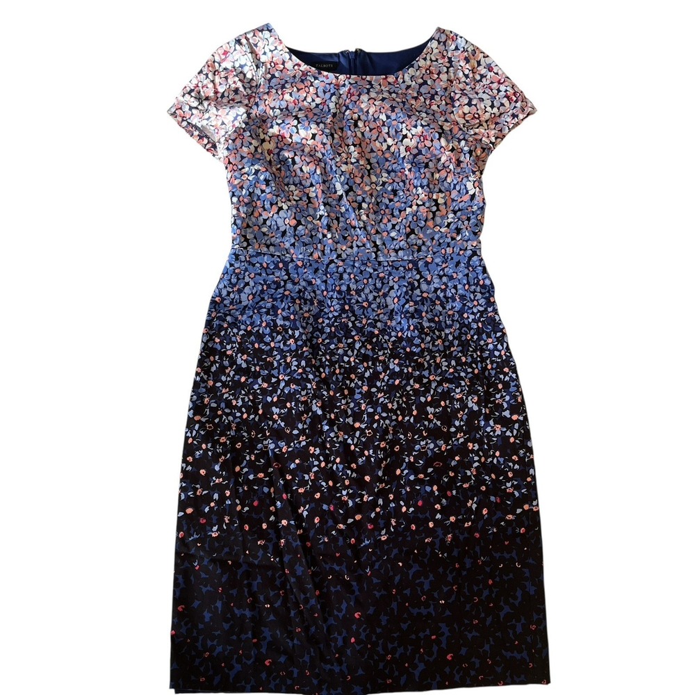 Talbots Women's Size 4 Pencil Dress Cap Sleeve Floral Allover Print Blue‎ Coral
